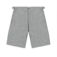 Medium Smoke Relaxed Fit Buckled Linen Bermuda Shorts