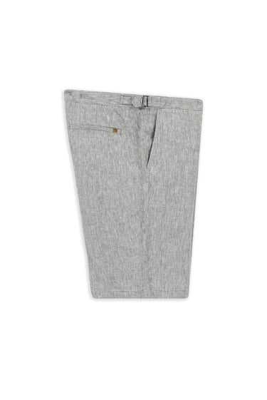  Orta Füme Relaxed Fit Rahat Kesim Tokalı Keten Bermuda Şort