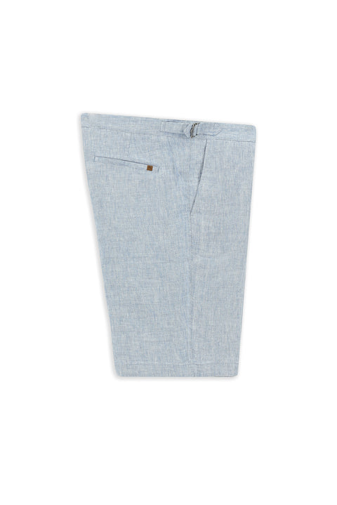 Blue 4-Drop Relaxed Fit Linen Bermuda Shorts with Buckle Closure
