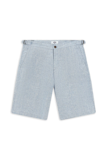  Mavi Relaxed Fit Rahat Kesim Tokalı Keten Bermuda Şort