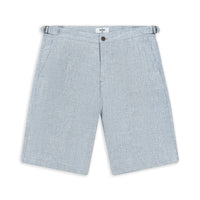 Blue 4-Drop Relaxed Fit Linen Bermuda Shorts with Buckle Closure