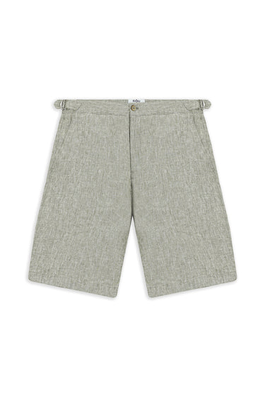 Küf Yeşili 6 Drop Regular Fit Standart Kesim Tokalı Keten Bermuda Şort