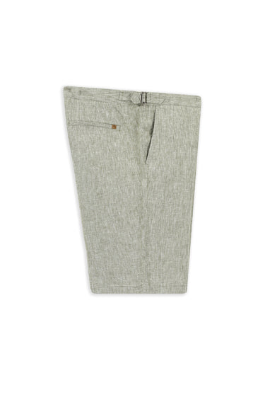 Küf Yeşili 6 Drop Regular Fit Standart Kesim Tokalı Keten Bermuda Şort