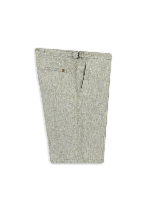 Küf Yeşili 6 Drop Regular Fit Standart Kesim Tokalı Keten Bermuda Şort