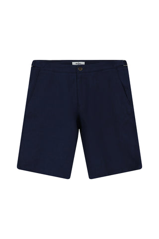  Koyu Lacivert 6 Drop Regular Fit Standart Kesim Tokal? Keten Bermuda ?ort-Ki??l?