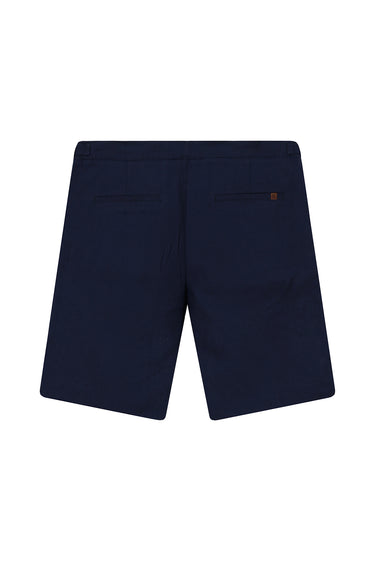  Koyu Lacivert Regular Fit Tokalı Keten Bermuda Şort
