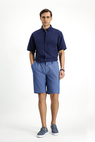  İndigo Regular Fit Likralı Çizgili Pileli Gofre Bermuda Şort