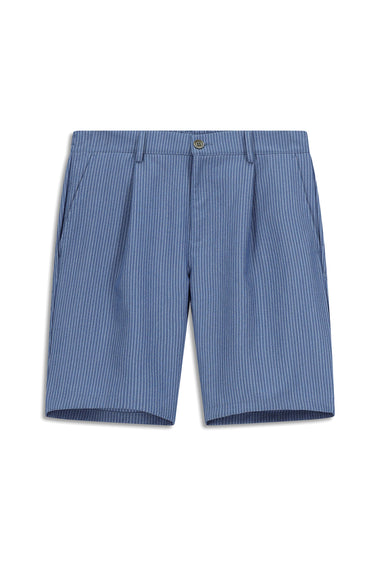 İndigo Regular Fit Likralı Çizgili Pileli Gofre Bermuda Şort