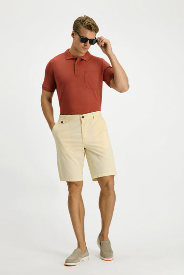  Krem Regular Fit Pamuklu Bermuda Şort