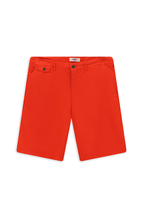 Coral Red Regular Fit Standard Cut Cotton Bermuda Shorts