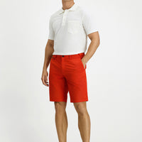 Coral Red Regular Fit Standard Cut Cotton Bermuda Shorts