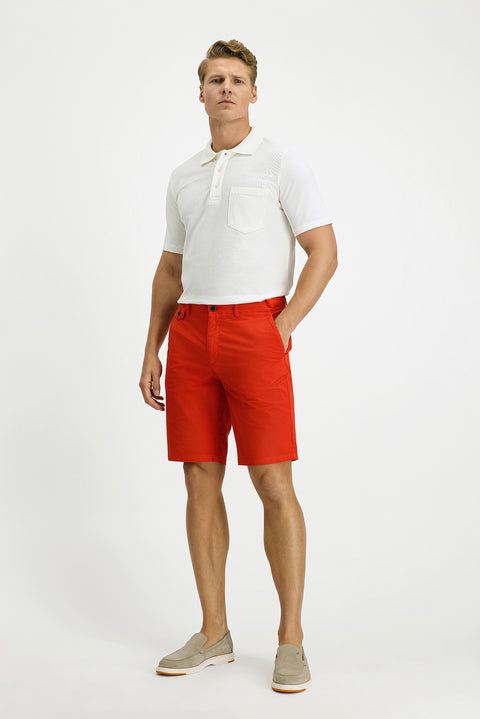 Coral Red Regular Fit Standard Cut Cotton Bermuda Shorts