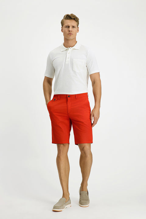 Mercan Kırmızı 6 Drop Regular Fit Standart Kesim Pamuklu Bermuda Şort
