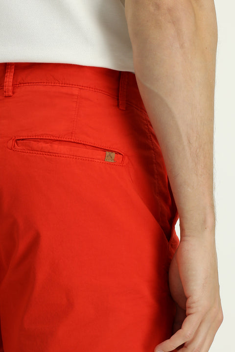 Coral Red Regular Fit Standard Cut Cotton Bermuda Shorts