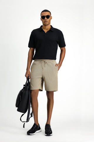  Açık Bej Pamuklu Spor Sweat Şort