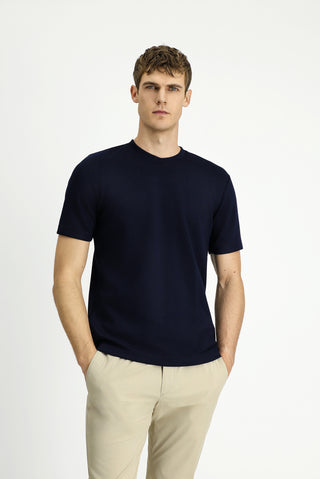  Koyu Lacivert Bisiklet Yaka Regular Fit Baskılı Tişört