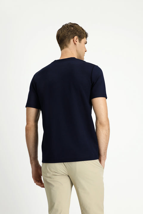 Koyu Lacivert Bisiklet Yaka Regular Fit Baskılı Tişört