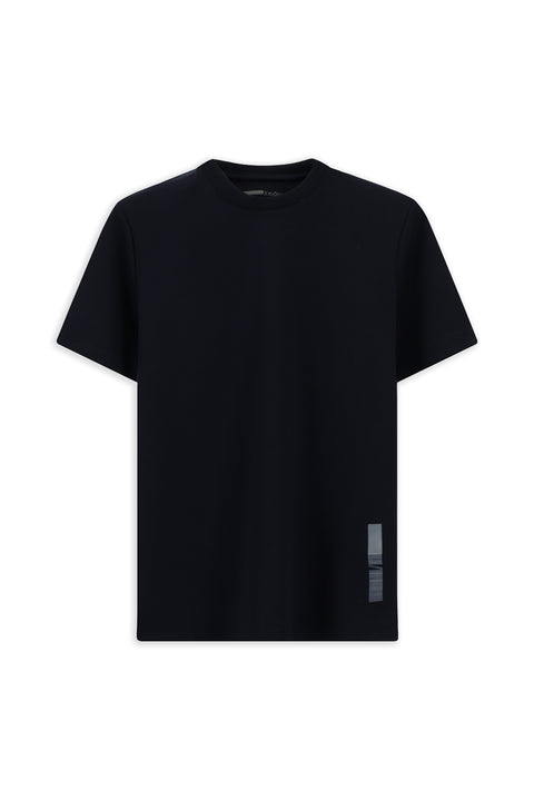 Koyu Lacivert Bisiklet Yaka Regular Fit Baskılı Tişört