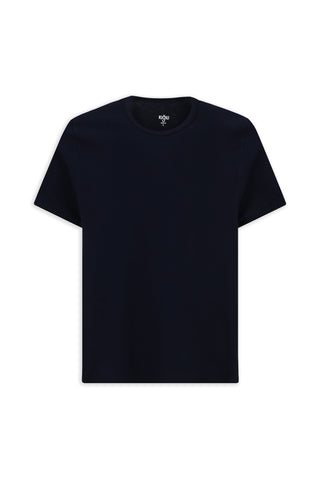  Koyu Lacivert Bisiklet Yaka Slim Fit Dar Kesim Pamuk Fitilli Tişört