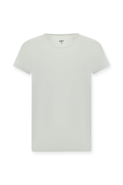 Beyaz Bisiklet Yaka Slim Fit Dar Kesim Pamuk Fitilli Tişört