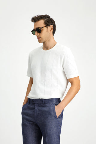  Beyaz Bisiklet Yaka Regular Fit Desenli Pamuk Ti?ört-Ki??l?