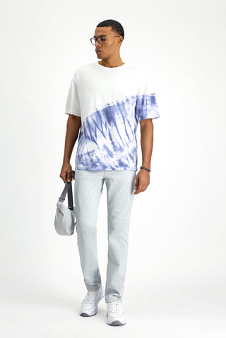  Kırık Beyaz Bisiklet Yaka Oversize Pamuk Baskılı Tişört