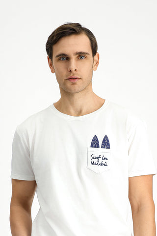  Beyaz Bisiklet Yaka Regular Fit Pamuk Baskılı Tişört