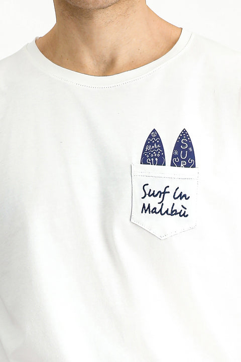 Beyaz Bisiklet Yaka Regular Fit Pamuk Baskılı Tişört