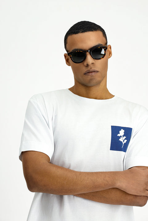 Beyaz Bisiklet Yaka Oversize Pamuk Baskılı Tişört