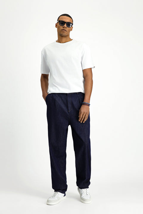 Beyaz Bisiklet Yaka Oversize Pamuk Baskılı Tişört