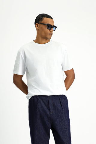  Beyaz Bisiklet Yaka Oversize Pamuk Bask?l? Ti?ört-Ki??l?