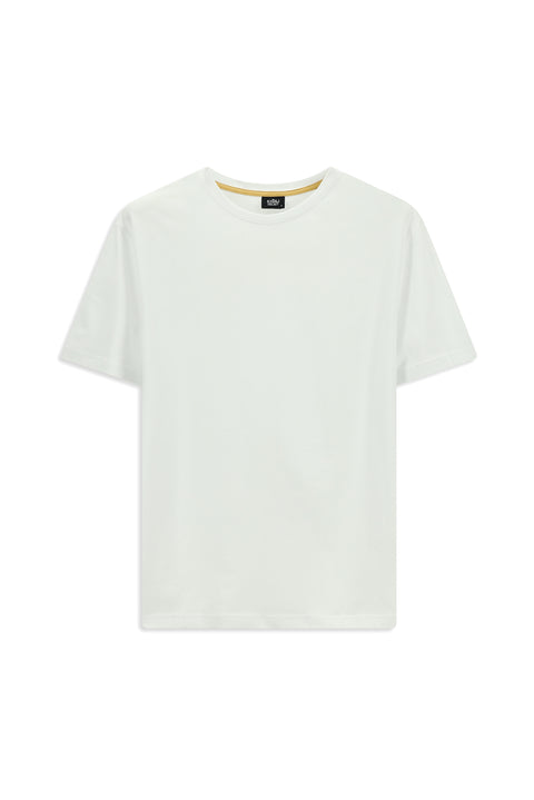 Beyaz Bisiklet Yaka Oversize Pamuk Baskılı Tişört