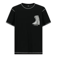 Açık Siyah Bisiklet Yaka Oversize Pamuk Baskılı Tişört