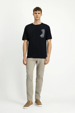  Siyah Bisiklet Yaka Oversize Pamuk Baskılı Tişört