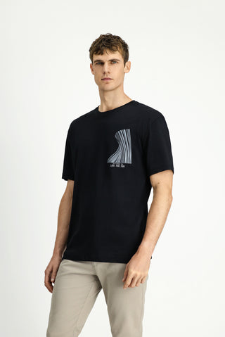  Siyah Bisiklet Yaka Oversize Pamuk Baskılı Tişört