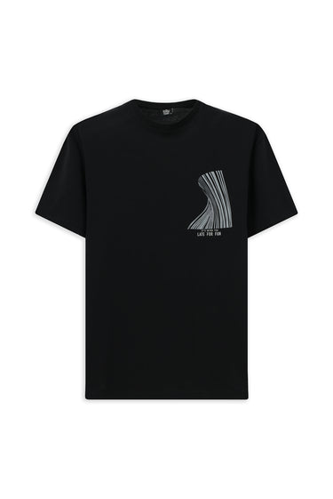 Siyah Bisiklet Yaka Oversize Pamuk Baskılı Tişört