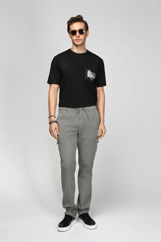  Siyah Bisiklet Yaka Regular Fit Baskılı Pamuk Tişört