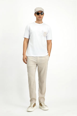  Beyaz Bisiklet Yaka Regular Fit Bask?l? Pamuk Ti?ört-Ki??l?