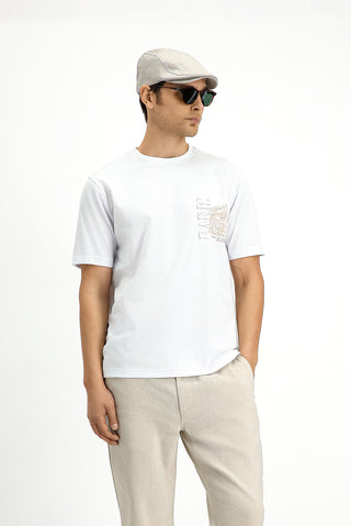  Beyaz Bisiklet Yaka Regular Fit Bask?l? Pamuk Ti?ört-Ki??l?