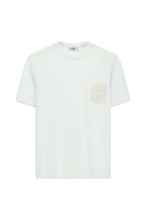 Beyaz Bisiklet Yaka Regular Fit Baskılı Pamuk Tişört