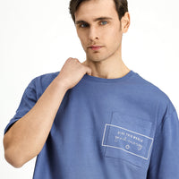 İndigo Bisiklet Yaka Oversize Pamuk Baskılı Tişört