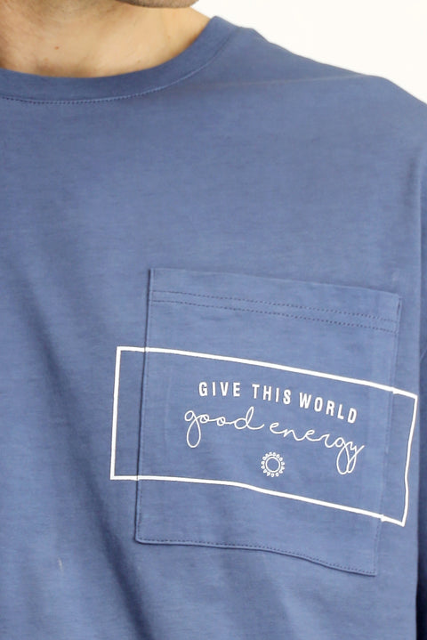 İndigo Bisiklet Yaka Oversize Pamuk Baskılı Tişört