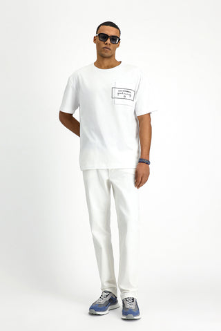  Beyaz Bisiklet Yaka Oversize Pamuk Bask?l? Ti?ört-Ki??l?