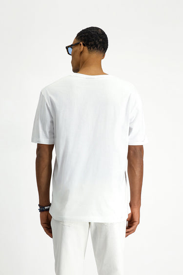 Beyaz Bisiklet Yaka Oversize Pamuk Baskılı Tişört