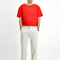 Bayrak Kırmızı Bisiklet Yaka Oversize Pamuk Baskılı Tişört