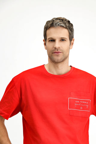  Bayrak Kırmızı Bisiklet Yaka Oversize Pamuk Baskılı Tişört