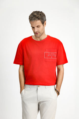  Bayrak Kırmızı Bisiklet Yaka Oversize Pamuk Baskılı Tişört