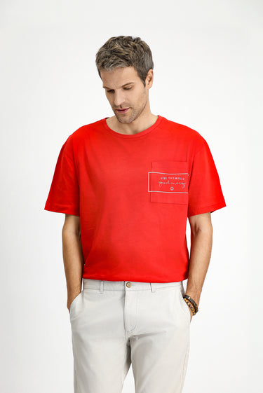  Bayrak Kırmızı Bisiklet Yaka Oversize Pamuk Baskılı Tişört