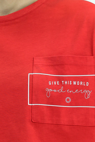 Bayrak Kırmızı Bisiklet Yaka Oversize Pamuk Baskılı Tişört