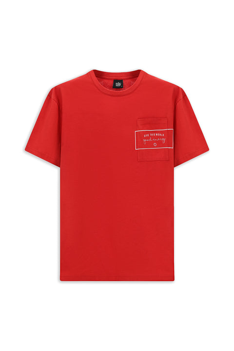 Bayrak Kırmızı Bisiklet Yaka Oversize Pamuk Baskılı Tişört